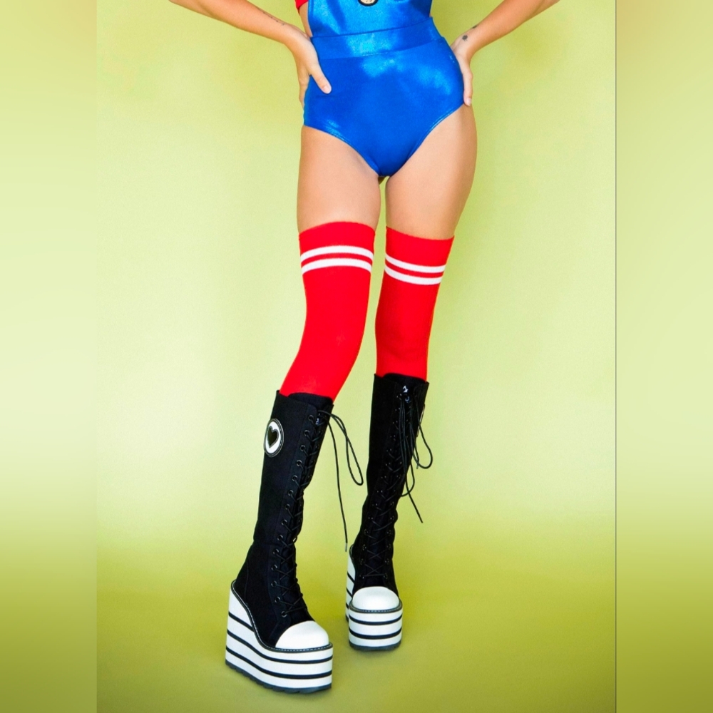 Leg Avenue Red Athletic Thigh High Socks - Picture 3 of 6
